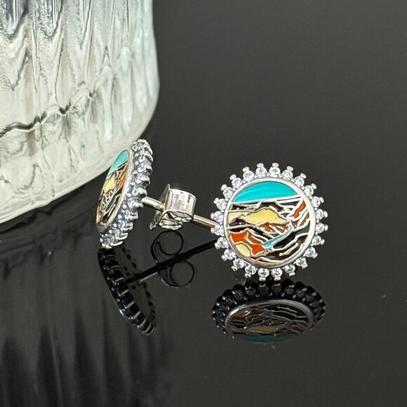 Grand Canyon View of a Lifetime Bling Earrings S925 Sterling Silver Handmade Ear - Picture 2 of 4